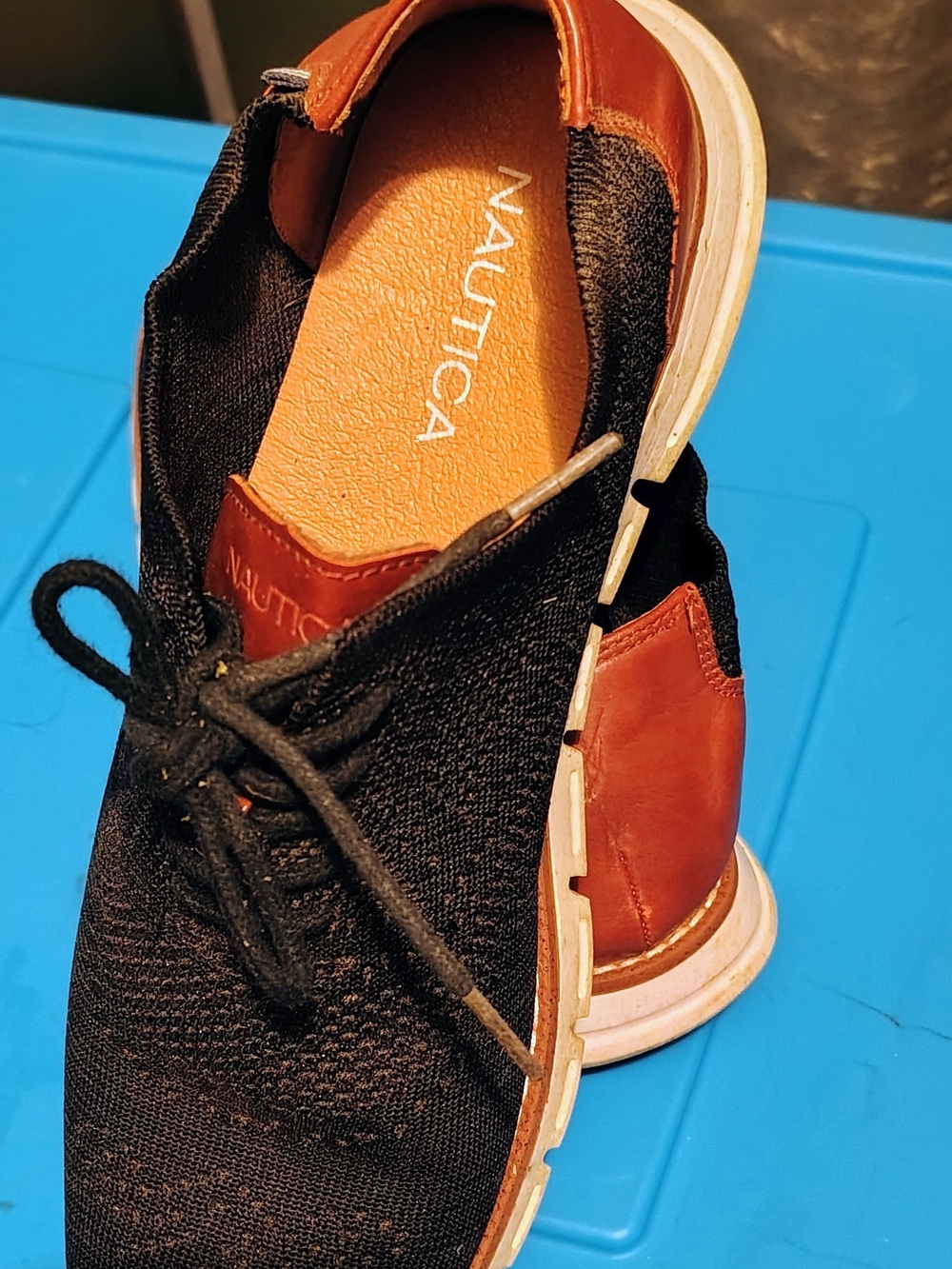 Nautica Men’s Black Knit & Brown Leather Boat Shoes